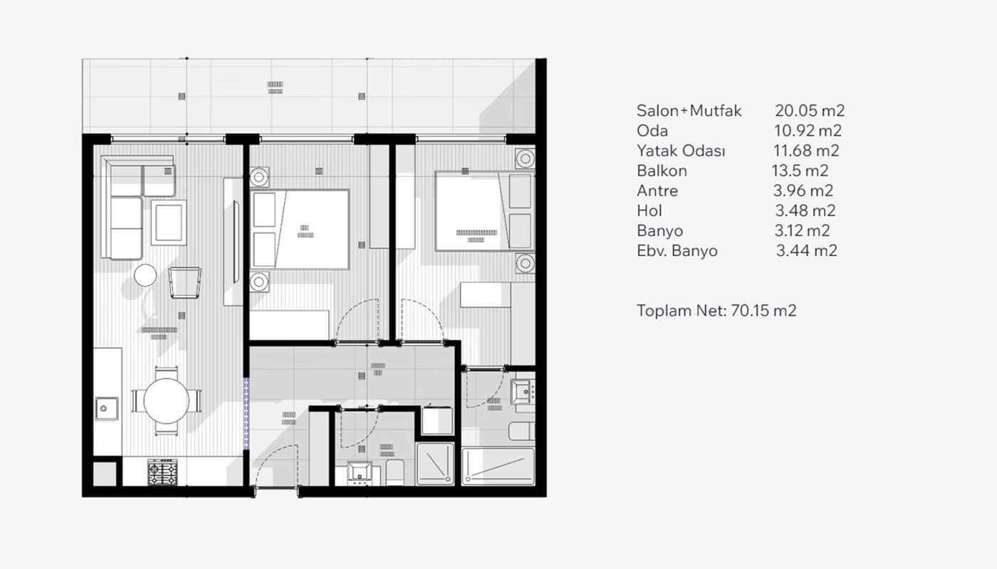 ankara incek gokdemir imza projesi 2+1 daire plani