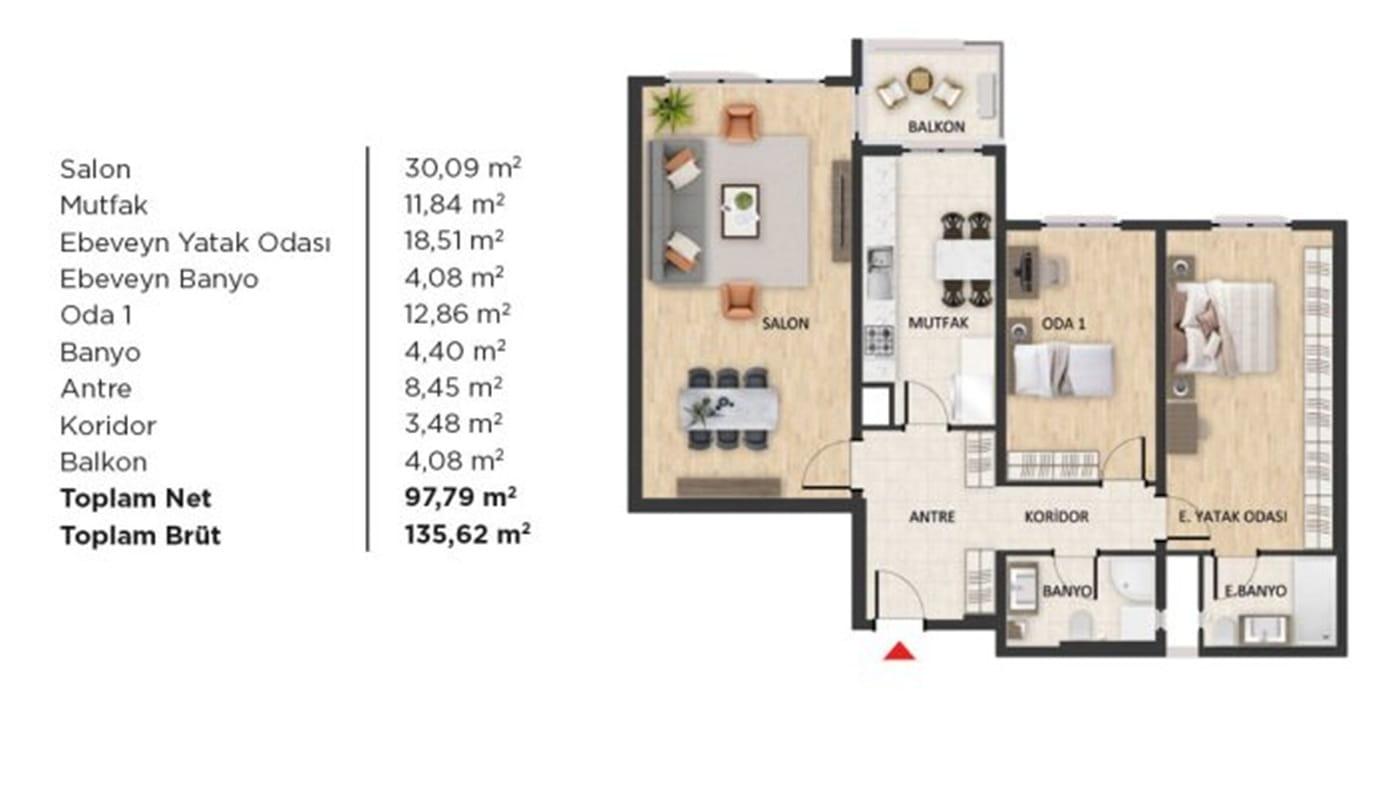 ankara oyak seyirce 2etap proje 2+1 daire plani