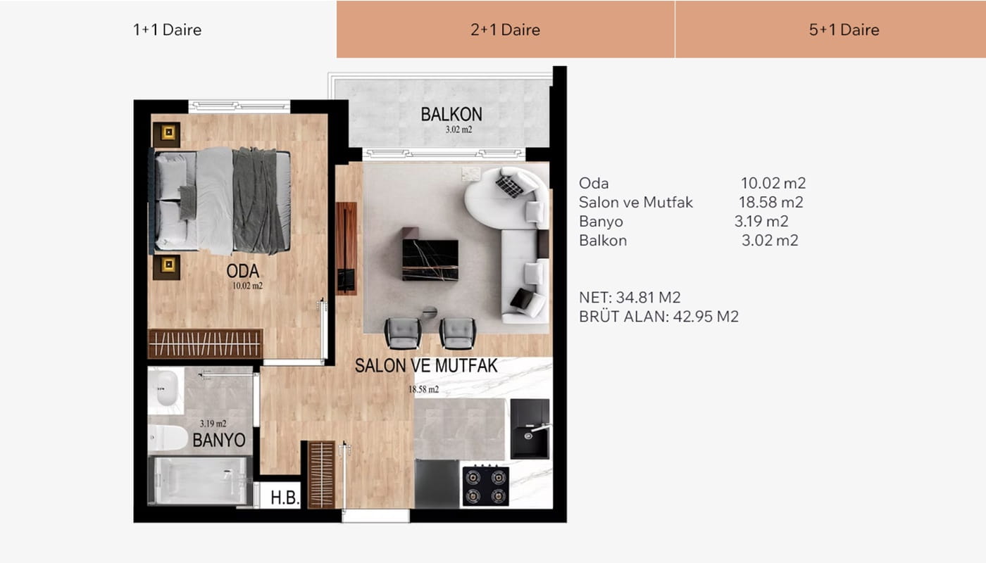 ankara yasamkent gokdemir star projesi 1+1 daire plani