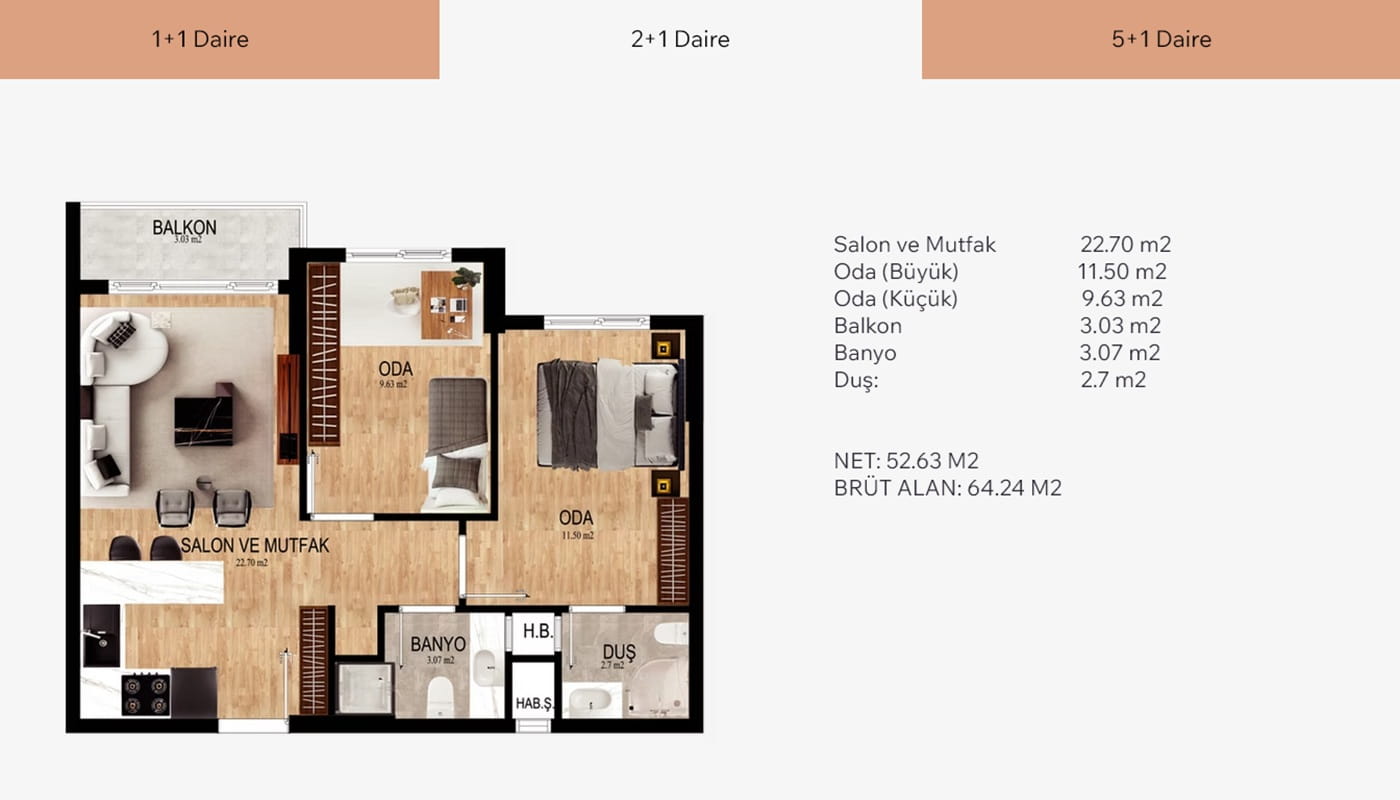 ankara yasamkent gokdemir star projesi 2+1 daire plani