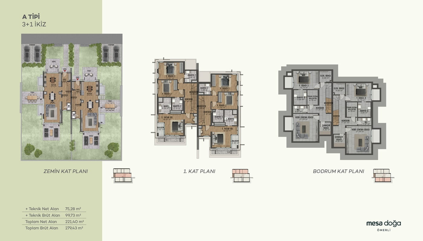 istanbul mesa doga omerli projesi villa plani a tipi ikiz