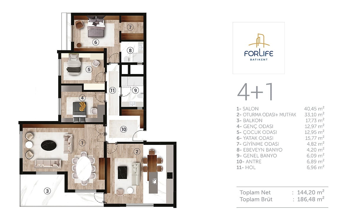forlife batikent konut projesi 4+1 daire plani kat plani
